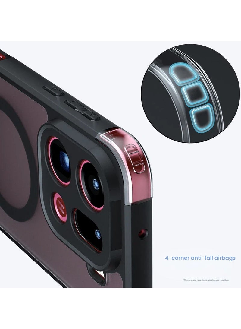 عام غلاف OPPO Find X9 Pro المغناطيسي 【يدعم الشحن اللاسلكي】 - غلاف أسود نصف شفاف بملمس مات، مقاوم للاصفرار مع حماية وسائد هوائية، غلاف واقي من مزيج PC+TPU مضاد للصدمات - Image 3