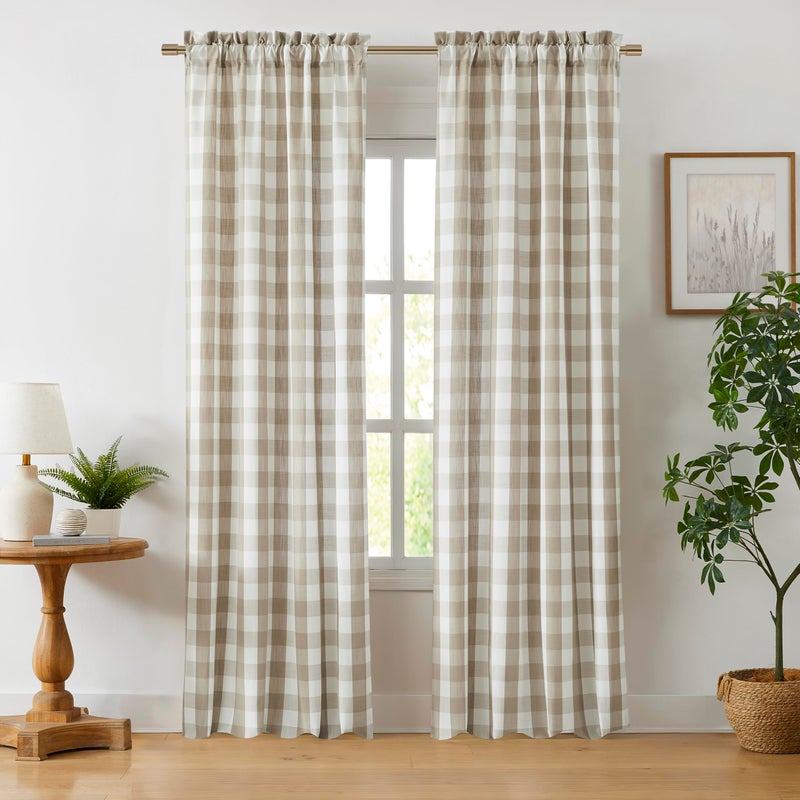 Beige Buffalo Plaid Check Curtain Panels 84 inch Length Tan Buffalo Gingham Rustic Farmhouse Style Rod Pocket Window Drapes Treatment for Bedroom  Living Room 2 Panels 40 x 84 inch Linen