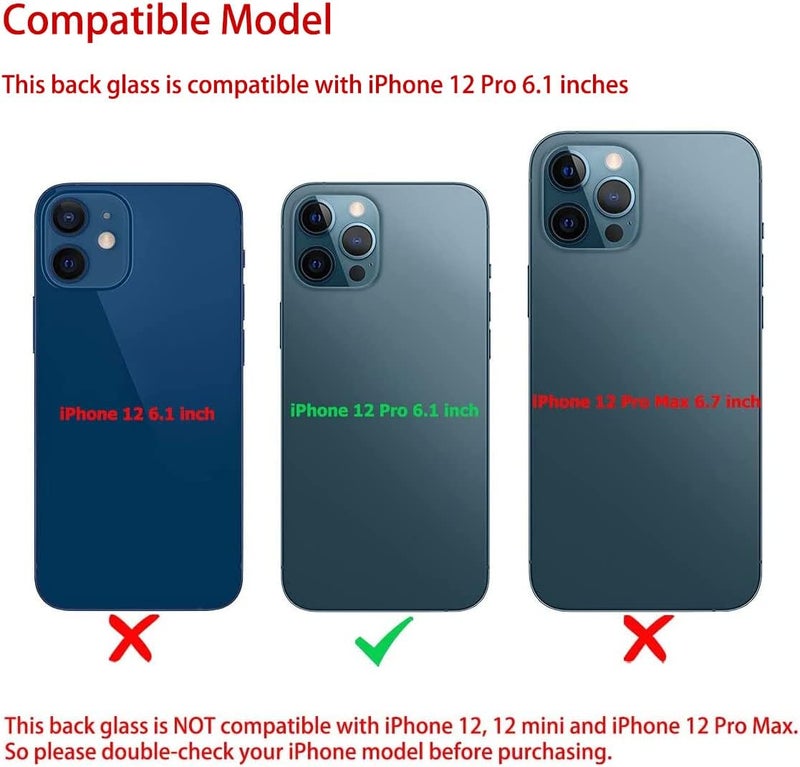 Perzework استبدال زجاج خلفي أصلي لجهاز آيفون 12 برو 6.1 بوصة مع مجموعة أدوات الإصلاح ومواد لاصقة مثبتة مسبقًا (أزرق المحيط) - Image 2