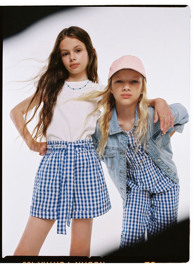 MANGO - Kids Tie Waist Checked Shorts - Image 1