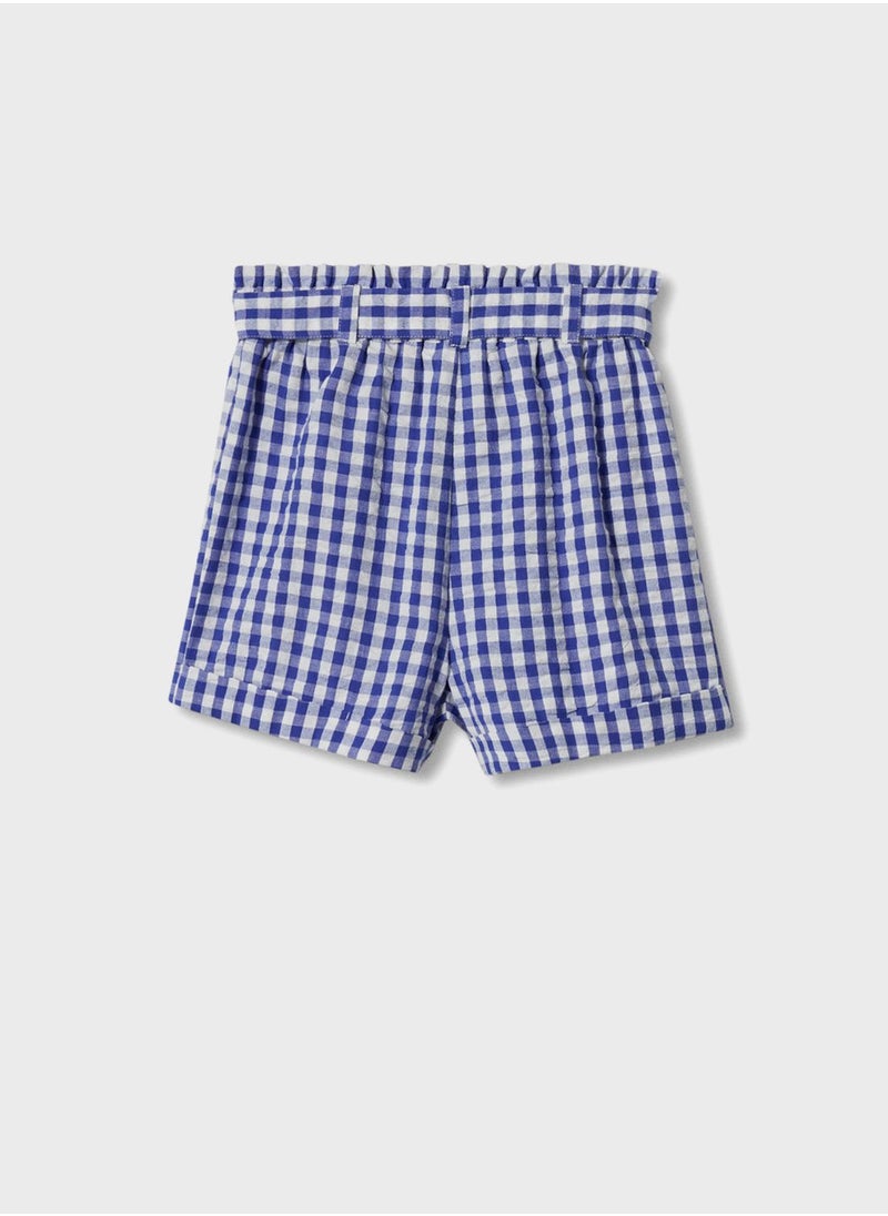 MANGO - Kids Tie Waist Checked Shorts - Image 1