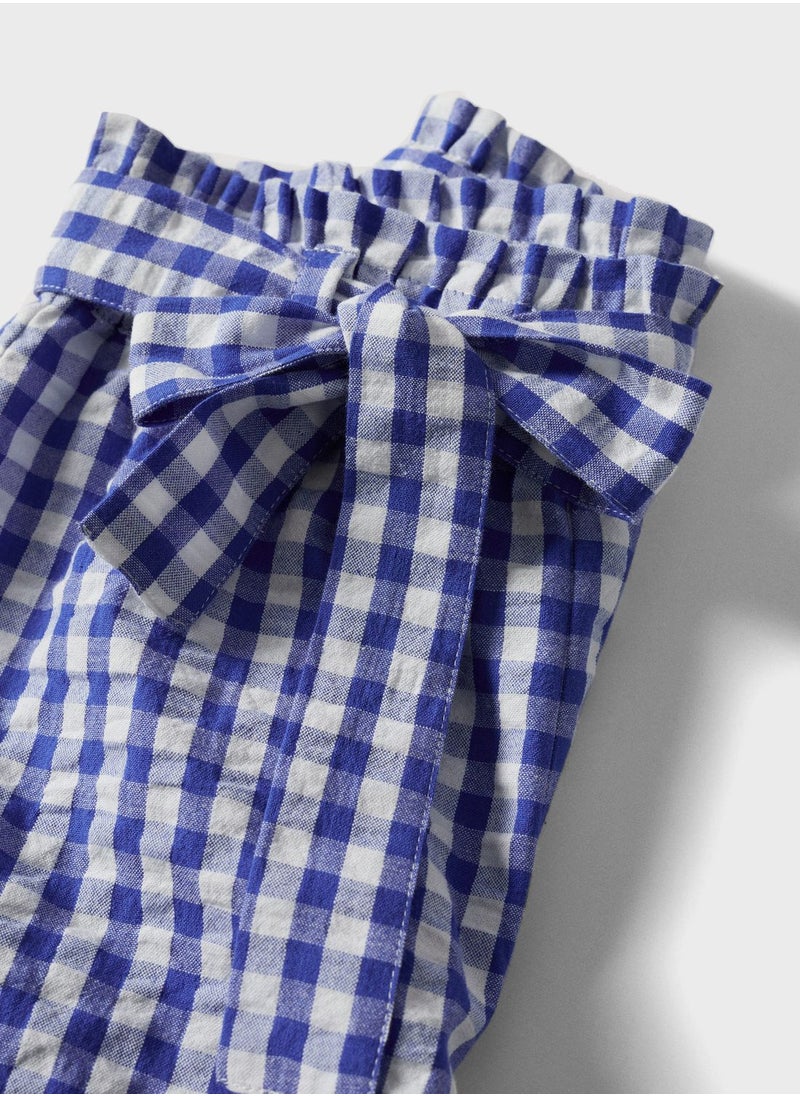 MANGO - Kids Tie Waist Checked Shorts - Image 1
