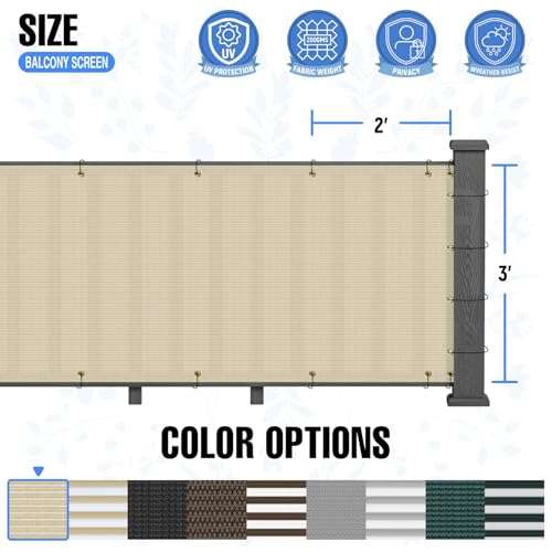 EK شاشة خصوصية لشرفة E&K 3' x 25' مع روابط سحابية لحماية UV للخارج للسطح والفناء والحديقة والشقة وحمام السباحة والشرفة (بيج) - Image 5