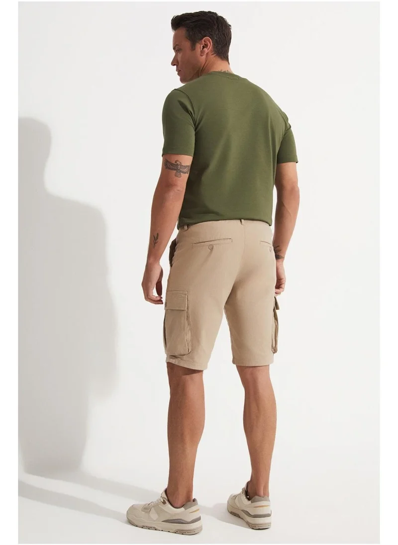 JUNE June Men Striped Linen-Look Short Beige
