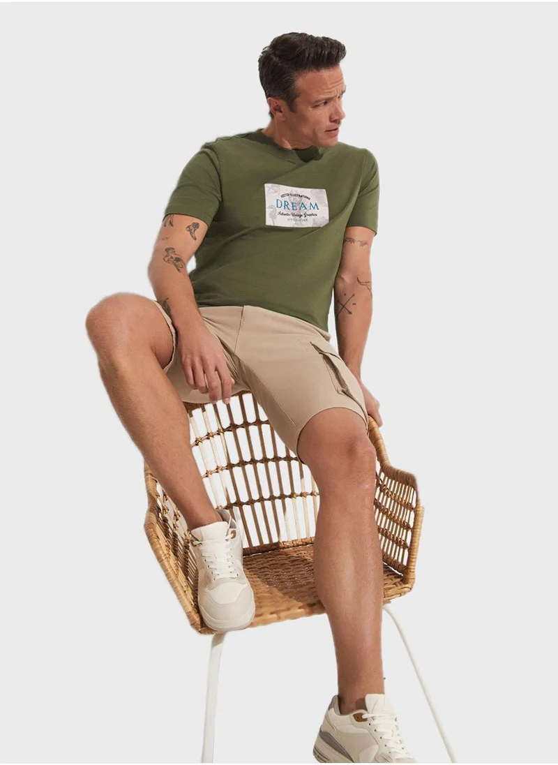 JUNE June Men Striped Linen-Look Short Beige