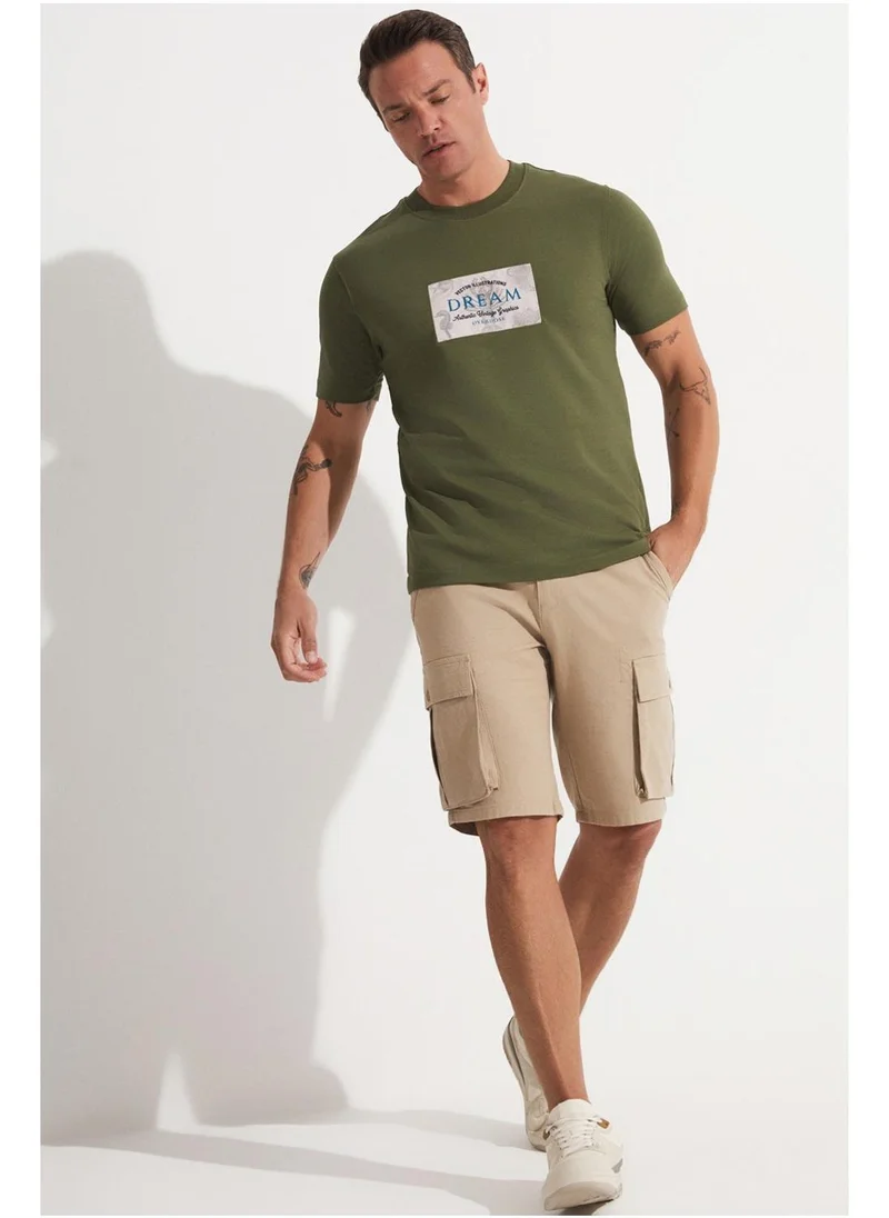 JUNE June Men Striped Linen-Look Short Beige