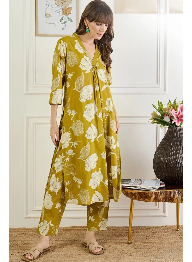 أميا Floral Printed Cotton Kurta With Trousers Collection