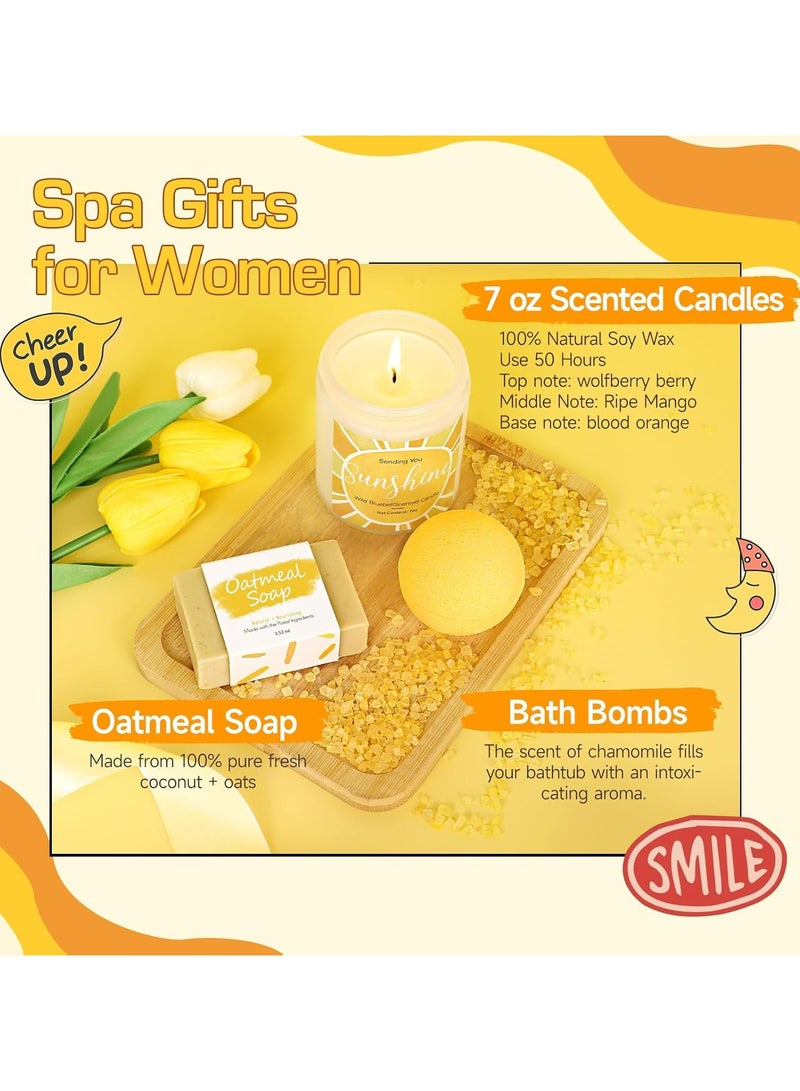 Sunshine Gift Box for Women – Unique 10pcs Gift Basket Self Care Package with Tumbler Socks Candle and More Sister & Friendship Cheer Up Box– Cheer Up Birthday Get Well Soon