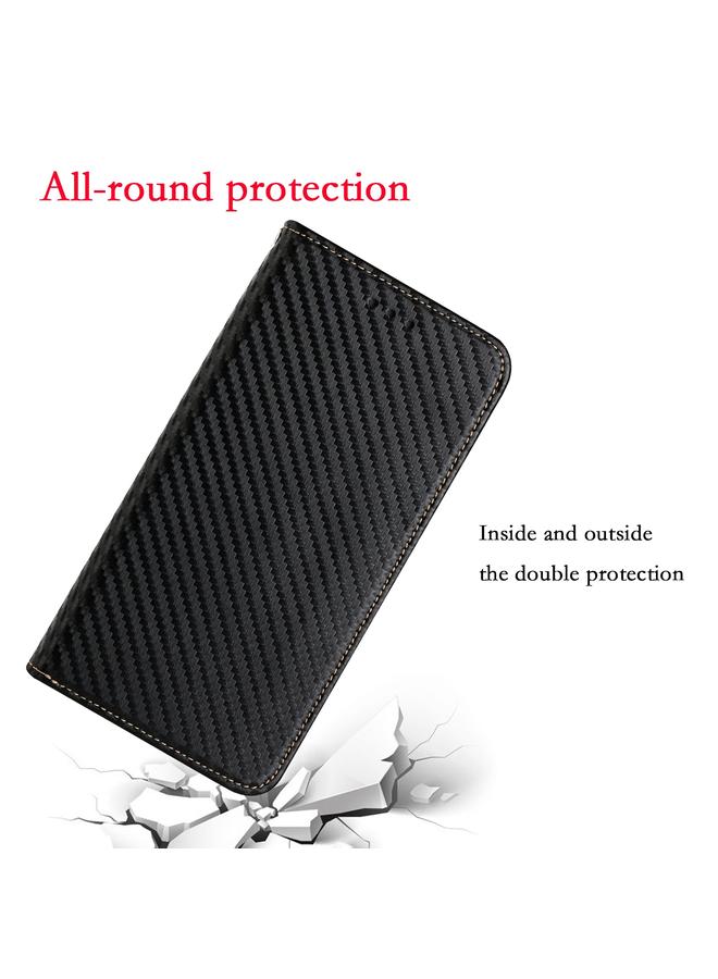S-TOP Case For iPhone 13 mini Carbon Fiber Texture Flip Holder Leather Phone Case - Image 5