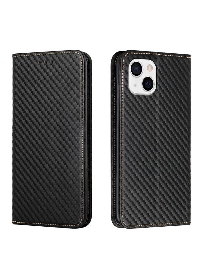 S-TOP Case For iPhone 13 mini Carbon Fiber Texture Flip Holder Leather Phone Case - Image 1