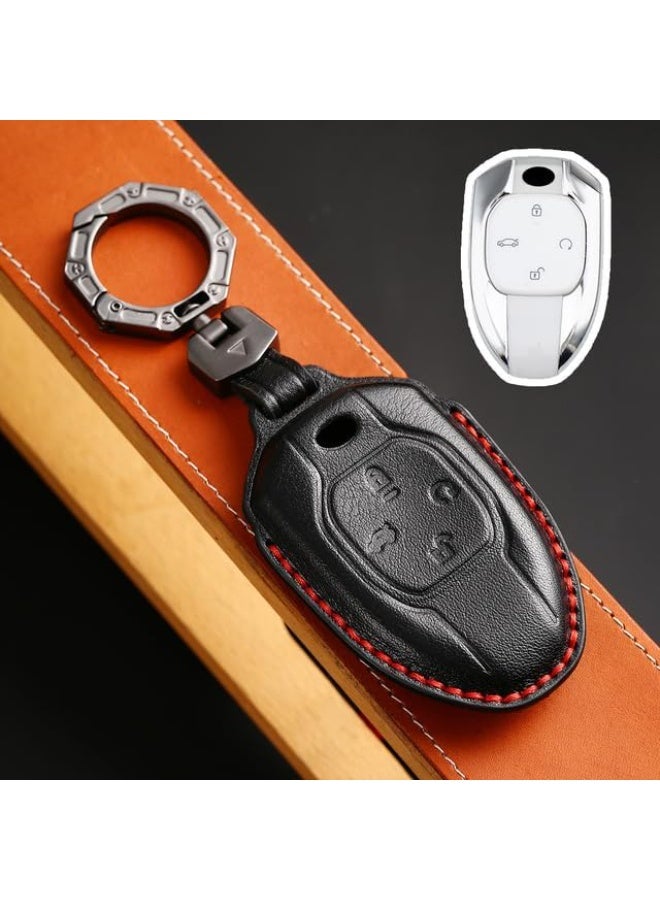 NOSKIN Leather Car Remote Key Case Cover Shell Fit for Trumpchi GAC 2021 EMPOWs J11 J12 J13 J14 J15 J16 GS8 Protector Keychain Accessories (Black) - Image 1