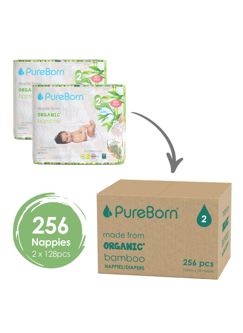 PureBorn Organic Diaper Size 2 Eco-Friendly Bamboo Diaper 3-6 Kg Bundle Pack 256 Diapers  - Image 2