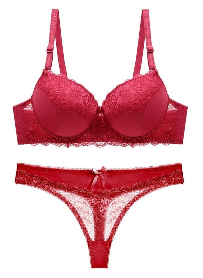 Generic - Comfy Solid Color C D Cup Thin Cup Lace Bra Panty Set Women's Plus Size Underwear Set Red - Image 1