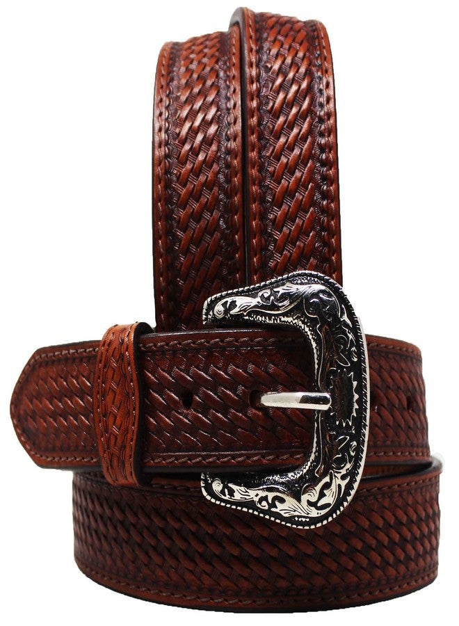 CHALLENGER 40 Western 1-3/4" Tapered Basket Weave Full-Grain Brown Leather Belt 26RS09T - Image 1