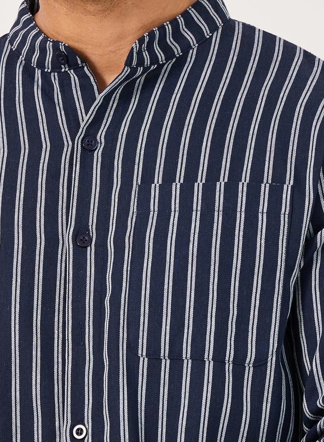 ستايلي طقم قميص وشورت مخطط بقصة عادية وياقة ماندرين - Image 3