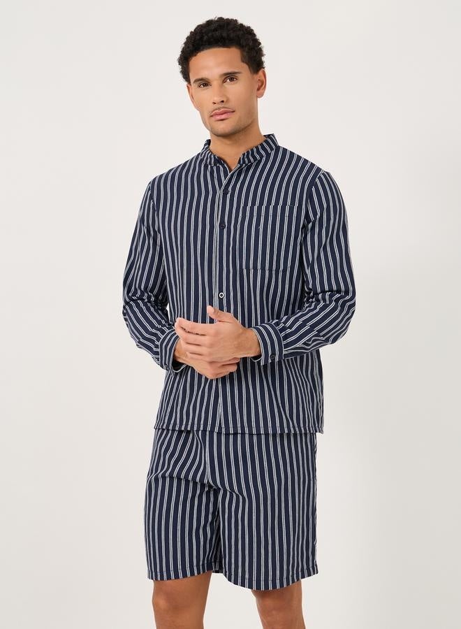 ستايلي طقم قميص وشورت مخطط بقصة عادية وياقة ماندرين - Image 2