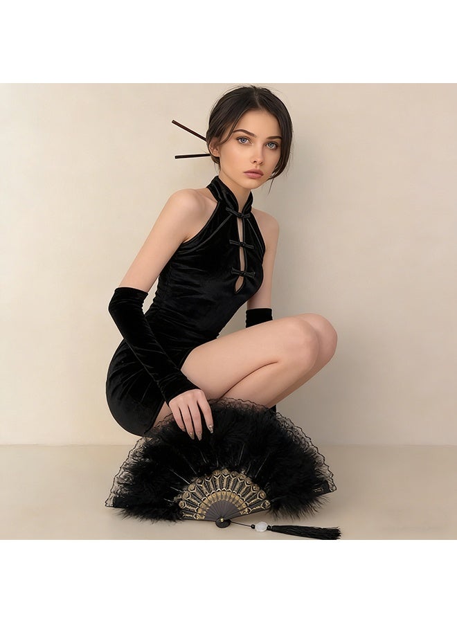 Feather Hand Fan, Black Foldable Feather Fan Handheld for Party Wedding Dancing Decoration - Image 5