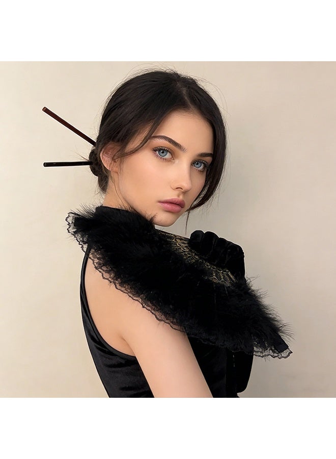 Feather Hand Fan, Black Foldable Feather Fan Handheld for Party Wedding Dancing Decoration - Image 4