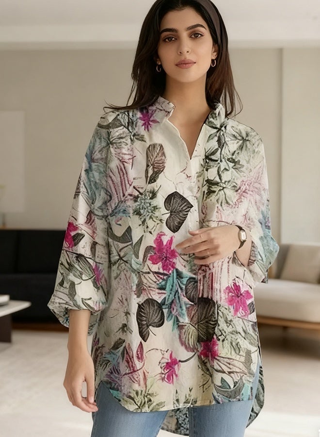 ladies stylish lapel shirt for daily commute womens long sleeve top with simple design and loose fit featuring a beautiful floral pattern - Image 5
