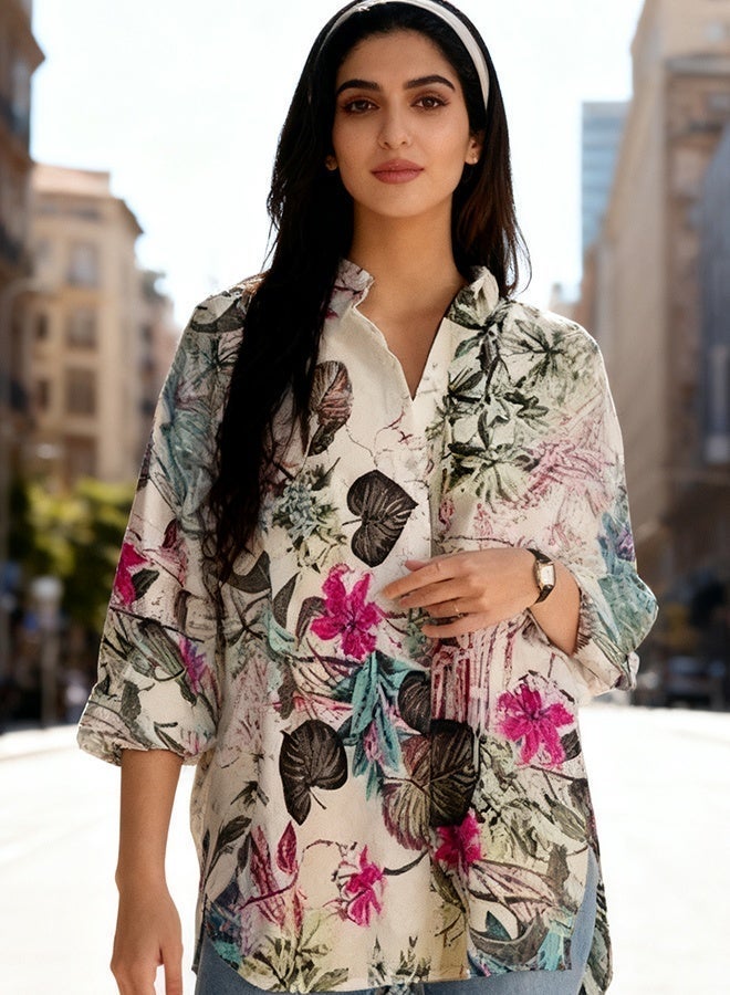ladies stylish lapel shirt for daily commute womens long sleeve top with simple design and loose fit featuring a beautiful floral pattern - Image 1