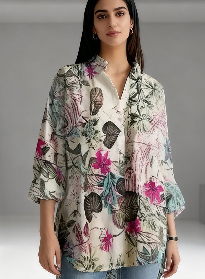 ladies stylish lapel shirt for daily commute womens long sleeve top with simple design and loose fit featuring a beautiful floral pattern - Image 4