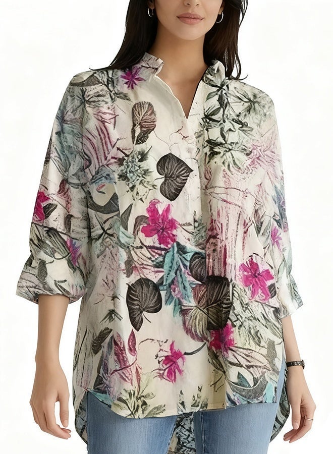 ladies stylish lapel shirt for daily commute womens long sleeve top with simple design and loose fit featuring a beautiful floral pattern - Image 2