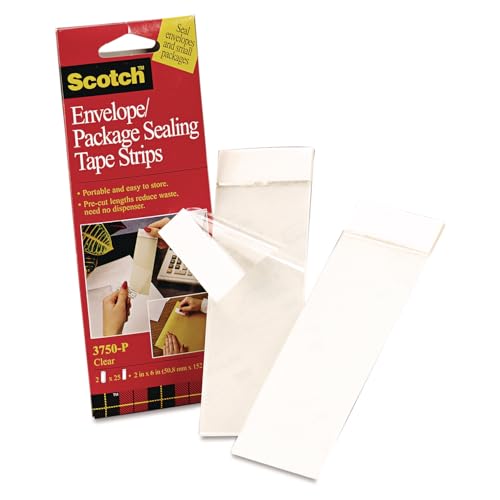 3M Scotch 3750P2CR Envelope/Package Sealing Tape Strips, 2-Inch x 6-Inch, Clear, 50/Pack - Image 1
