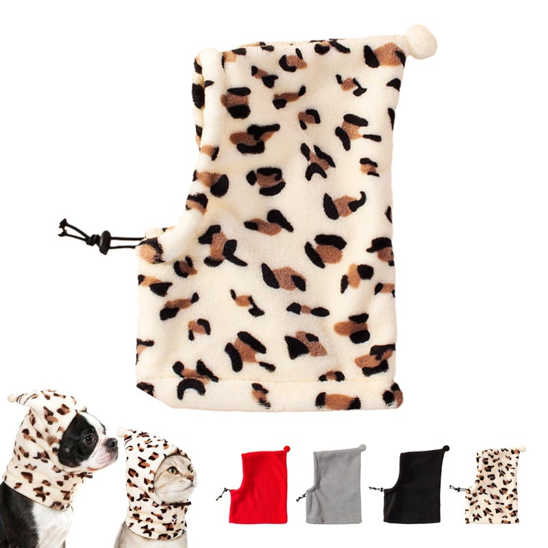 ETOFIXEE Pet Neck Warmer with Hat, Leopard Print, Adjustable Drawstring, Soft Polyester, for Dogs and Cats(Leopard Print, Large) - Image 1