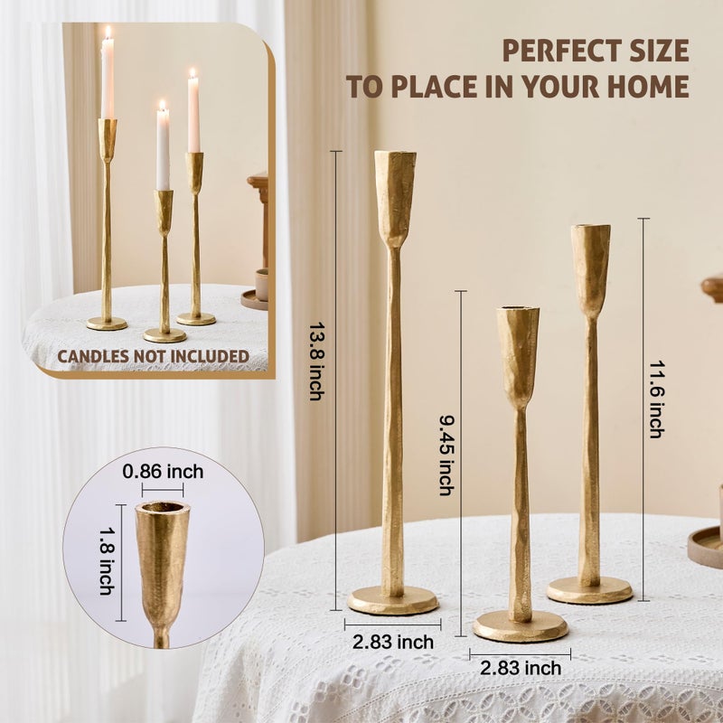 LEORAY Cast Iron Taper Candle Holder Set of 3, Heavyweight Tall Candlestick Holders, Antique Gold, for Fireplace Mantle & Dining Table, Versatile Decor for Wedding, Holiday, Home & Christmas - Image 5