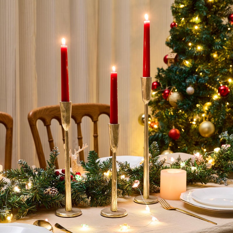 LEORAY Cast Iron Taper Candle Holder Set of 3, Heavyweight Tall Candlestick Holders, Antique Gold, for Fireplace Mantle & Dining Table, Versatile Decor for Wedding, Holiday, Home & Christmas - Image 2