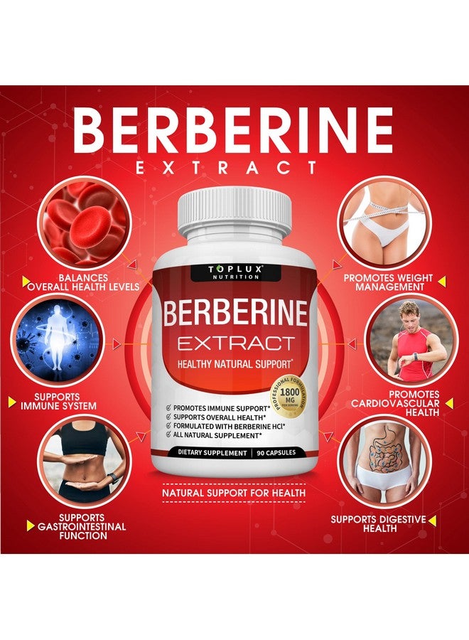 Toplux Berberine Extract 1800 Mg Berberine Hcl Complex Premium Strength Berberine To Support Overall Wellness For Men Women 90 Capsules Supplement - Image 3