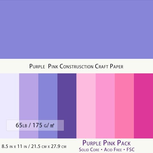 WEKOOSE Pink Purple Cardstock Art Paper Crafts Pack - 8.5 x 11 Stash Assorted 8 Colored Scrapbook Paper 65lb - Double Sided Card Stock for Embossing, Cardmaking - 40 Sheets, Solid Core - Image 2