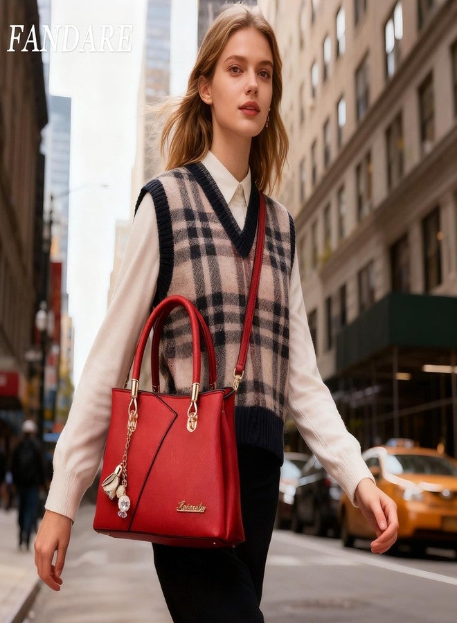 FANDARE Womens Multi Pocket Handbag Top-handle Bags Shoulder Bag PU Leather Crossbody Bag Waterproof Messenger Bag for Work Travel Office Party Shopping Red - Image 3