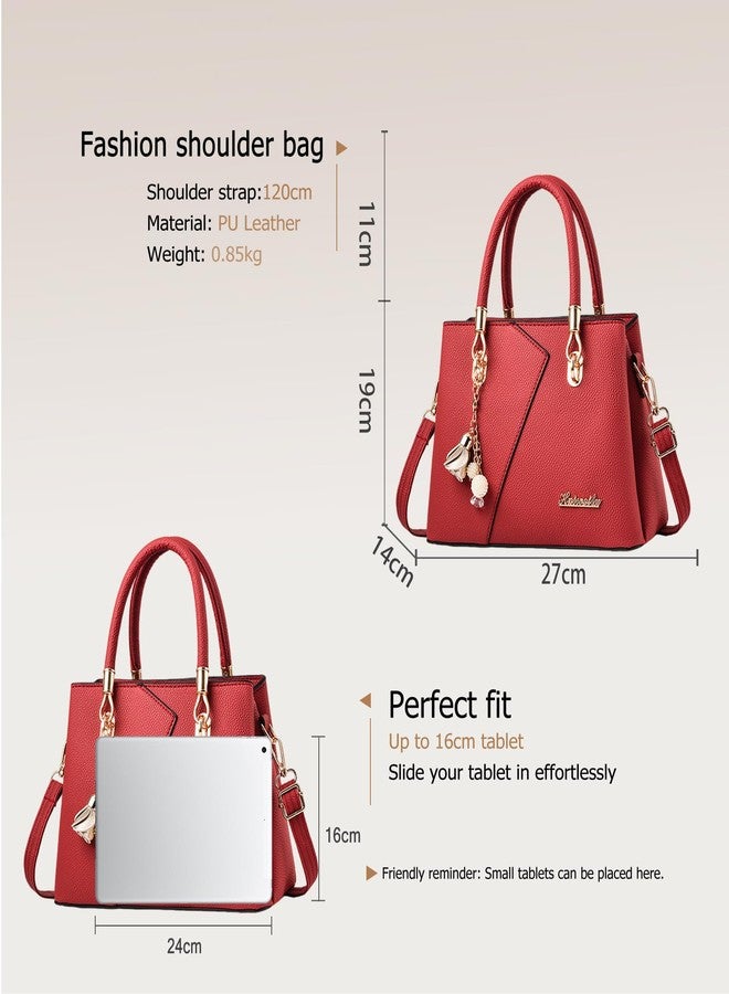 FANDARE Womens Multi Pocket Handbag Top-handle Bags Shoulder Bag PU Leather Crossbody Bag Waterproof Messenger Bag for Work Travel Office Party Shopping Red - Image 4