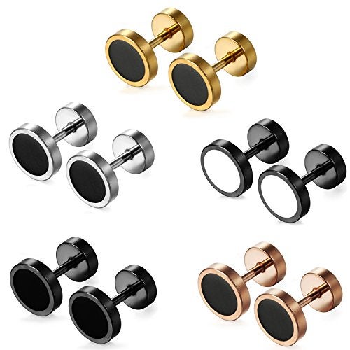 Aroncent Stud Earrings for Men Women Fake Gauge Fake Earrings Stainless Steel Earrings 8MM Rosegold Christmas Gifts - Image 1