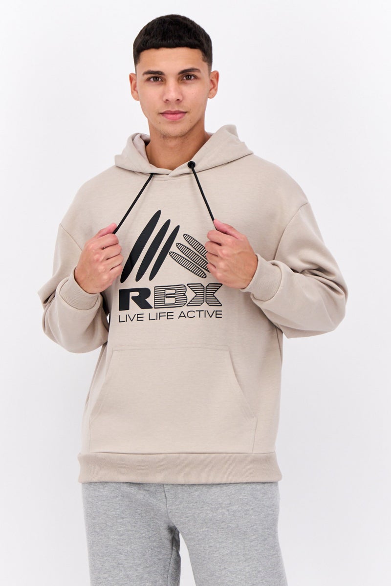 RBX Men Sportswear Fit Long Sleeve Outdoor Hooded Sweatshirts, Tan  - Image 1