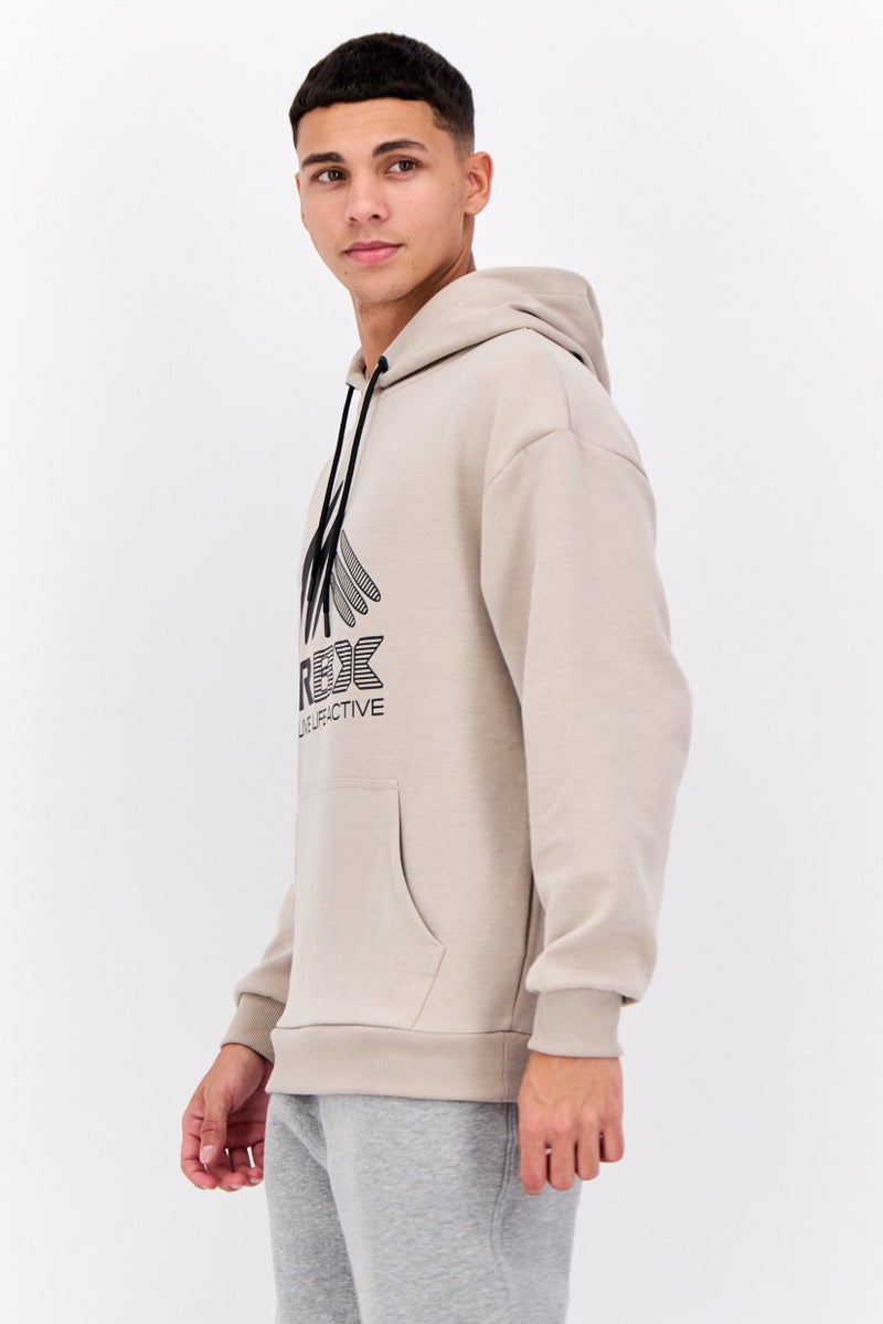 RBX Men Sportswear Fit Long Sleeve Outdoor Hooded Sweatshirts, Tan  - Image 2