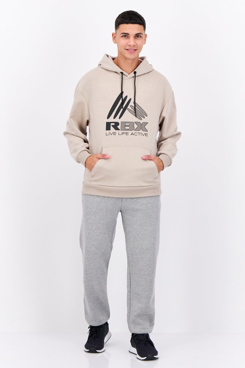 RBX Men Sportswear Fit Long Sleeve Outdoor Hooded Sweatshirts, Tan  - Image 4