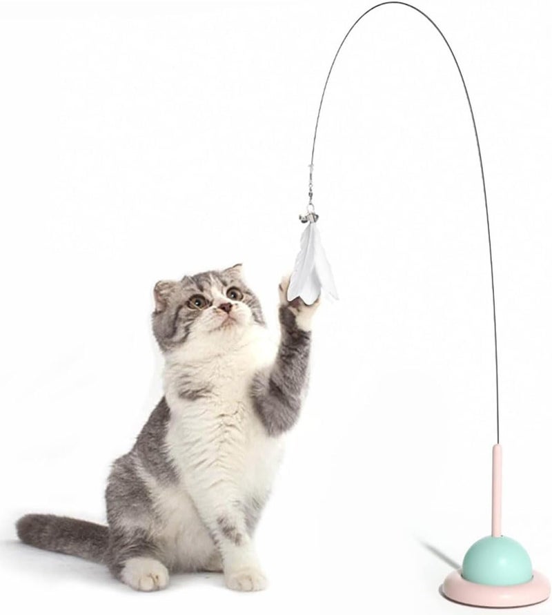 NeoStyle Cat Feather Toys,Cat Wand Toy with Powerful Suction Cup,Interactive Cat Toy Detachable Feather Replacements with Bell for Indoor Cats (Pink, Cat Teaser Toy with Suction Cup) - Image 1