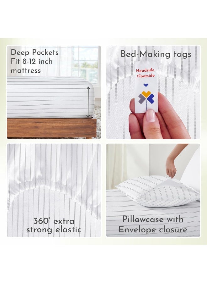California Design Den California Design Den Stripe Twin Sheets Set, 100% Cotton 3 Pc Deep Pocket Twin Size Sheets & Pillowcase Set - Classic Stripe - Image 5
