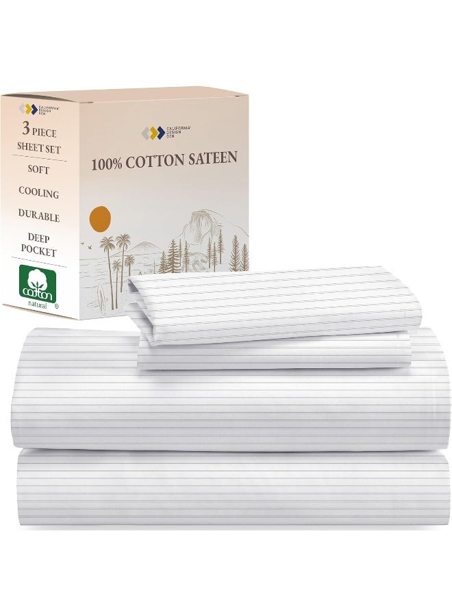 California Design Den California Design Den Stripe Twin Sheets Set, 100% Cotton 3 Pc Deep Pocket Twin Size Sheets & Pillowcase Set - Classic Stripe - Image 1