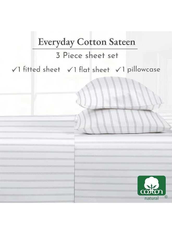 California Design Den California Design Den Stripe Twin Sheets Set, 100% Cotton 3 Pc Deep Pocket Twin Size Sheets & Pillowcase Set - Classic Stripe - Image 4