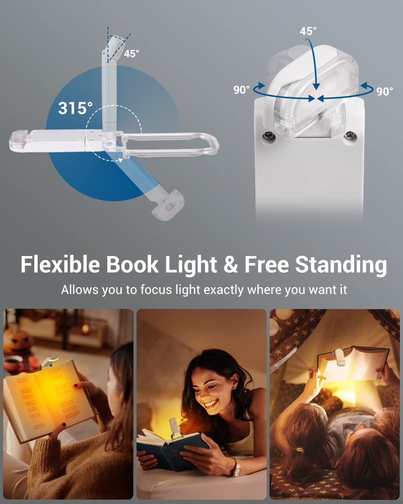 DEWENWILS Book Reading Light, Amber Warm Clip On LED with 3 Adjustable Brightness for Eye Protection, Rechargeable USB, Perfect for Bookworms, Kids (White) - Image 4