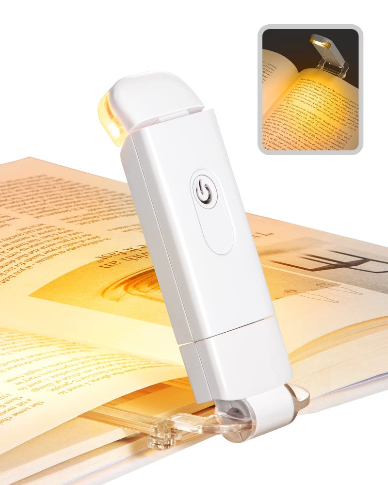 DEWENWILS Book Reading Light, Amber Warm Clip On LED with 3 Adjustable Brightness for Eye Protection, Rechargeable USB, Perfect for Bookworms, Kids (White) - Image 1