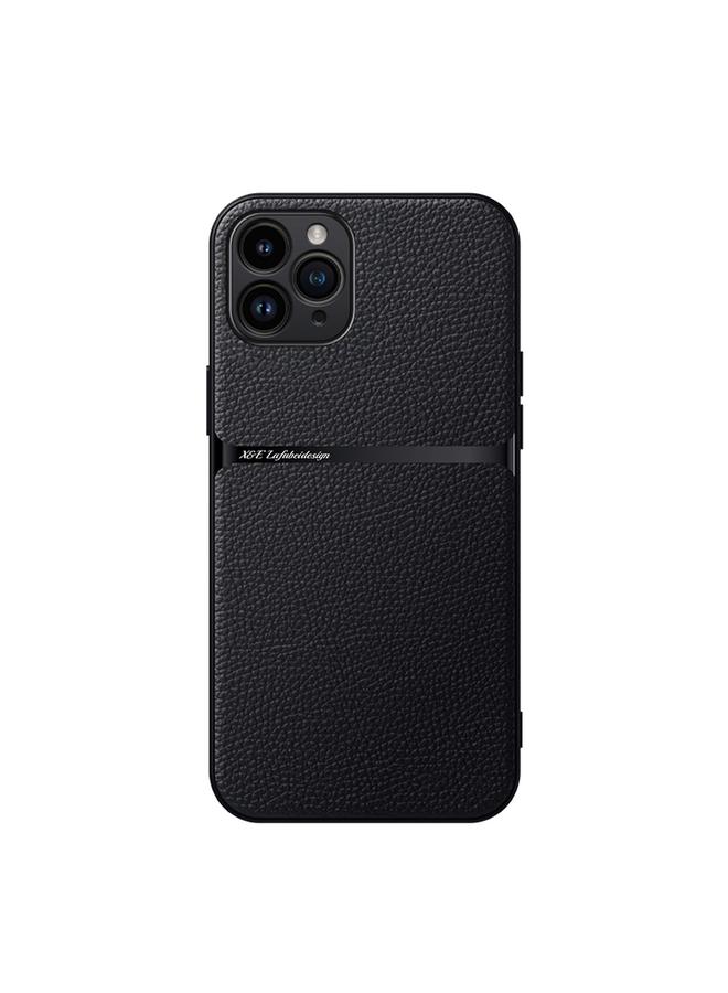 جراب هاتف مضاد للصدمات بغطاء مغناطيسي كامل من الجلد الليتشي لهاتف iPhone 11 Pro (أسود)