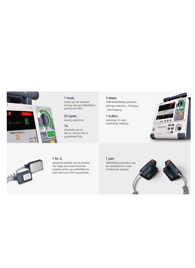 AVEUS - AVEUS - AV-360D Defibrillator Monitor with Defibrillation, Pacing, Monitoring
and AED mode - Image 1