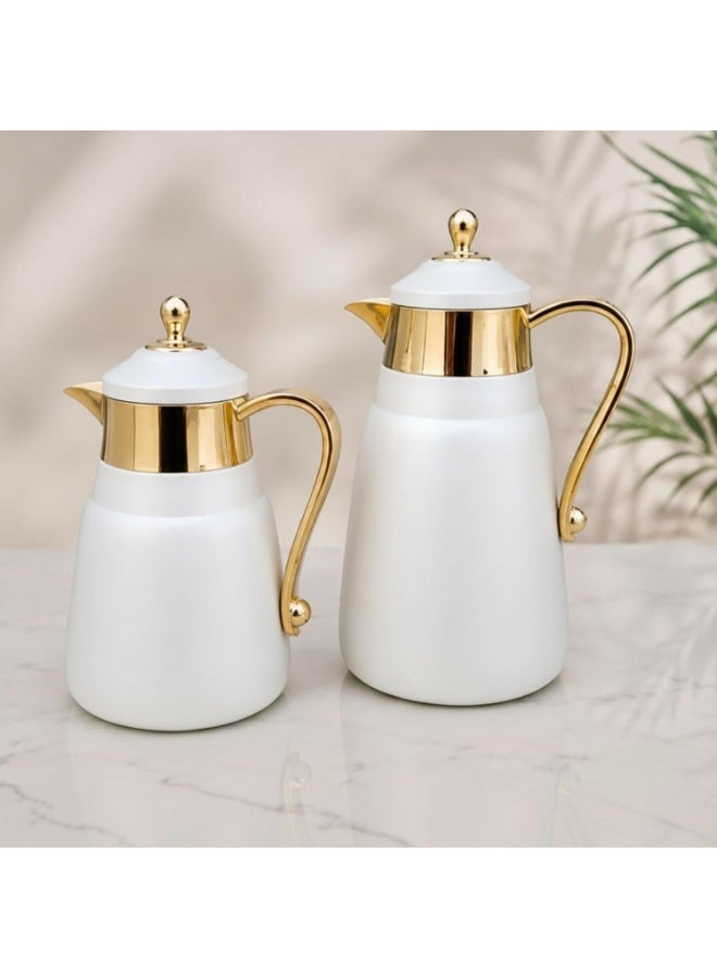 REFAN Luxury Tea and Coffee Vacuum Flask Set, 2 Pieces, 0.5L + 1L Capacity | Premium Hospitality Thermos Set | Leak-Resistant Insulated Carafes Keep Beverages Hot for Long Hours - Image 1