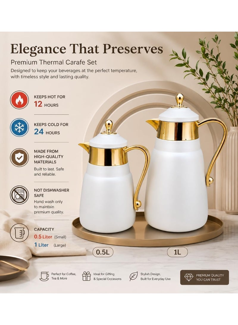 REFAN Luxury Tea and Coffee Vacuum Flask Set, 2 Pieces, 0.5L + 1L Capacity | Premium Hospitality Thermos Set | Leak-Resistant Insulated Carafes Keep Beverages Hot for Long Hours - Image 2
