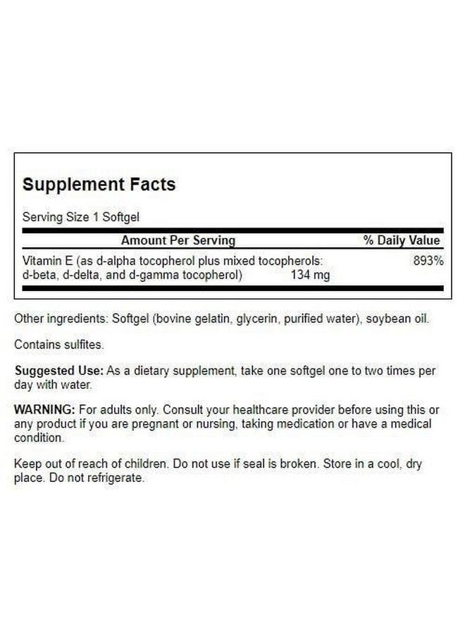 Swanson Vitamin E Mixed Tocopherols 200 Iu (134 Milligrams) 100 Sgels - Image 2