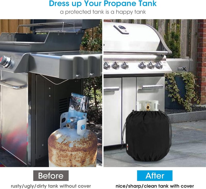 Unicook Heavy Duty Propane Tank Cover with Adjustable Drawstrings- Dress up Your Gas Grill - Durable and Convenient, Fits Standard 20lb Tank Cylinder, Black - Image 2